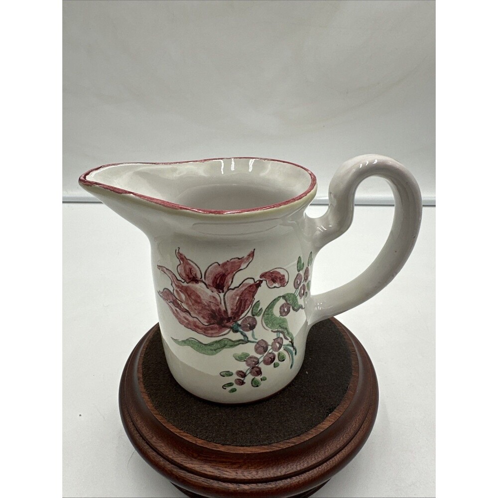 Vintage Handpainted Italian Ceramic Floral Milk Pitcher Pink Floral Salerno Comp